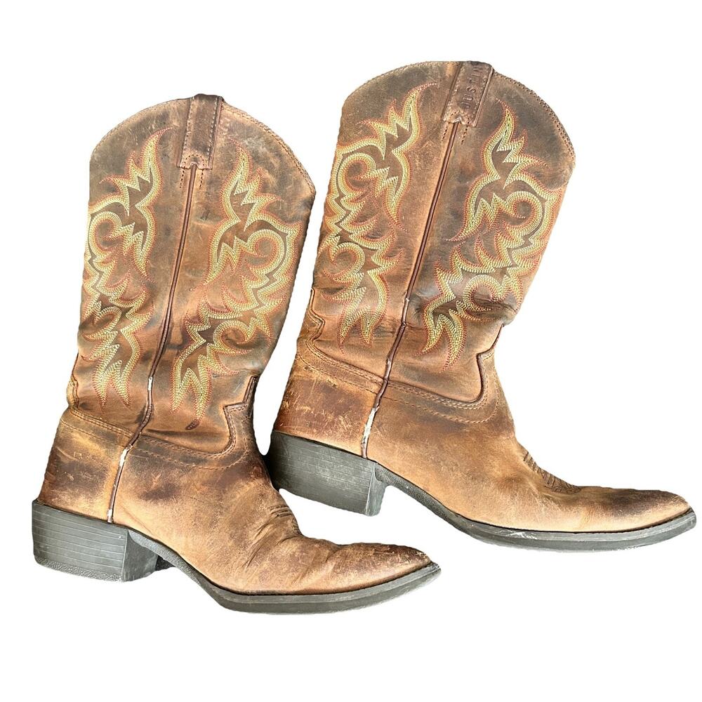 Justin 2551 Men's Stampede Western Cowboy Boots with Round Toe Brown Size 9D